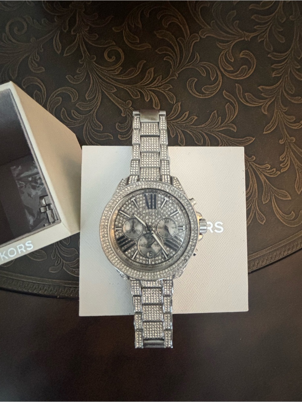 Michael Kors Silver Crystal Pavé Chronograph Watch - Picture 3 of 5